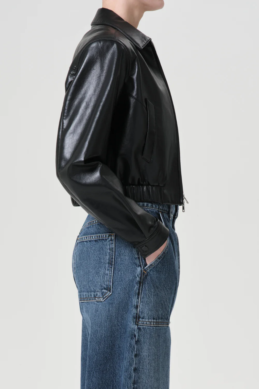 AGOLDE Essie Recycled Leather Cropped Jacket - Image 3