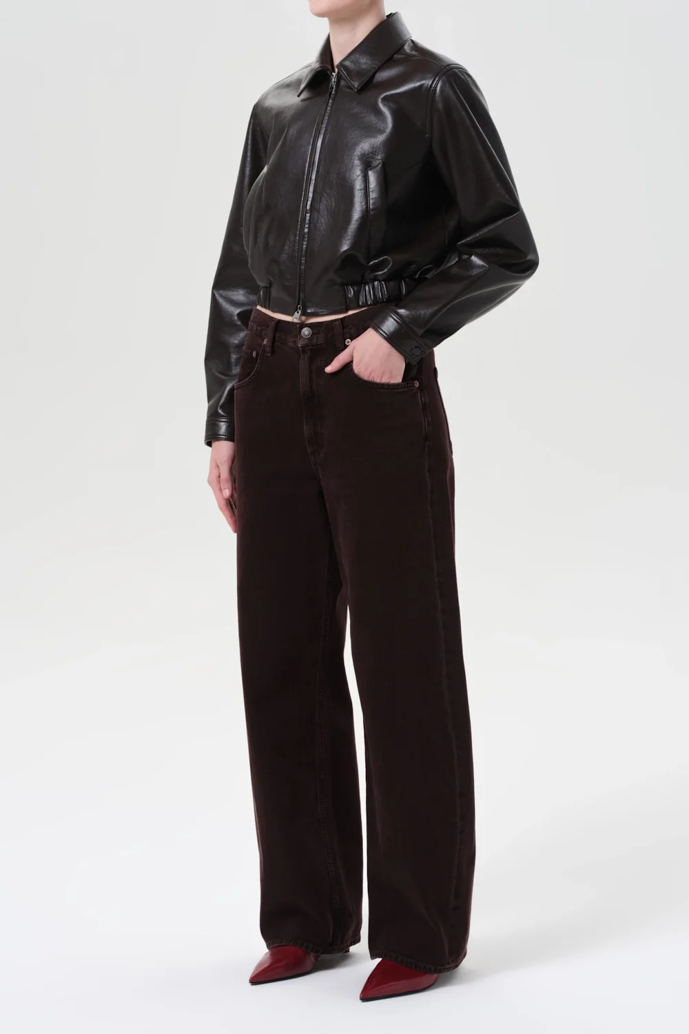 AGOLDE Essie Recycled Leather Cropped Jacket - Image 4